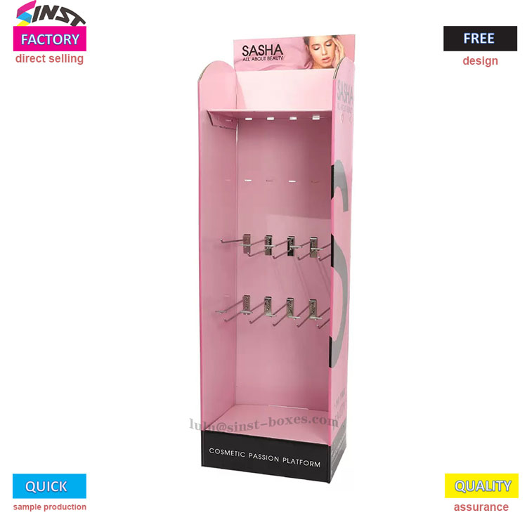 Bakit sikat ang customized na beauty corrugated display racks na may mga hook sa mga retail beauty shop?