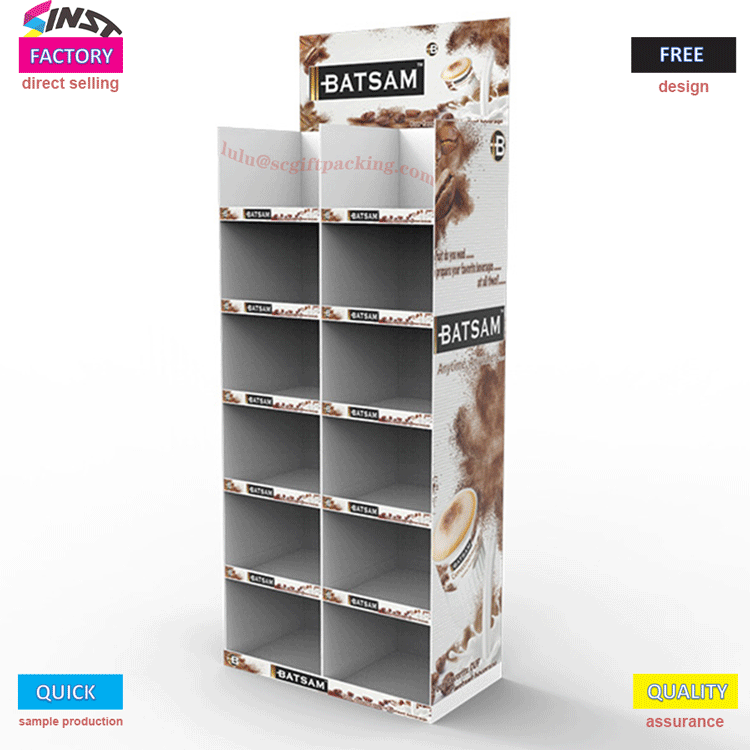 Supermarket coffee cup cardboard display rack